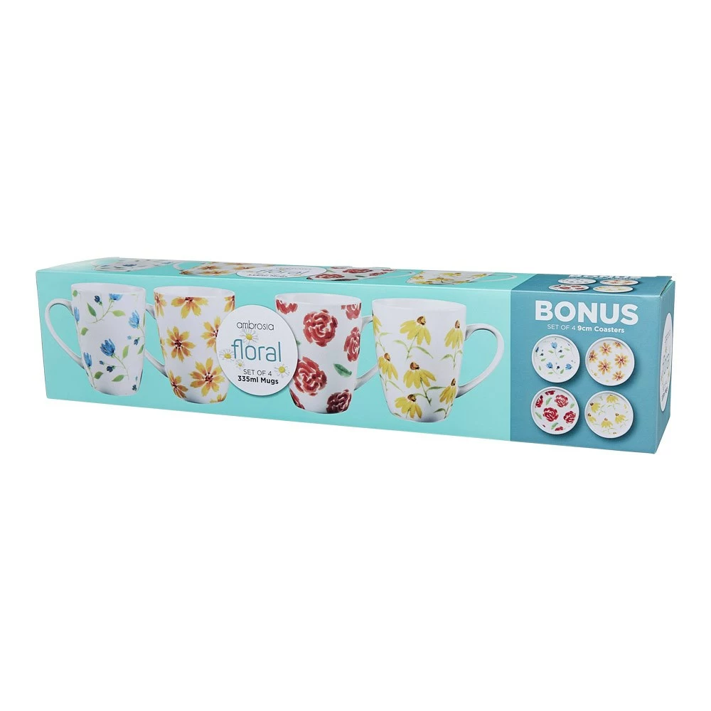 Ambrosia Set Of 4 Mug With Coaster Floral 2 Ambrosia Set Of 4 Mug With Coaster Floral - Image 2