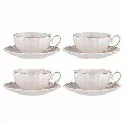 Ashdene Parisienne Pearl 4 Piece Cup & Saucer Set White