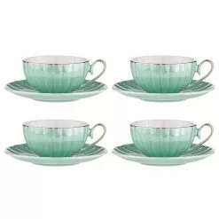 Ashdene Parisienne Pearl 4 Piece Cup & Saucer Set Aquamarine