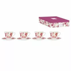 Ashdene Rose Delight 4 Piece Cup & Saucer Set
