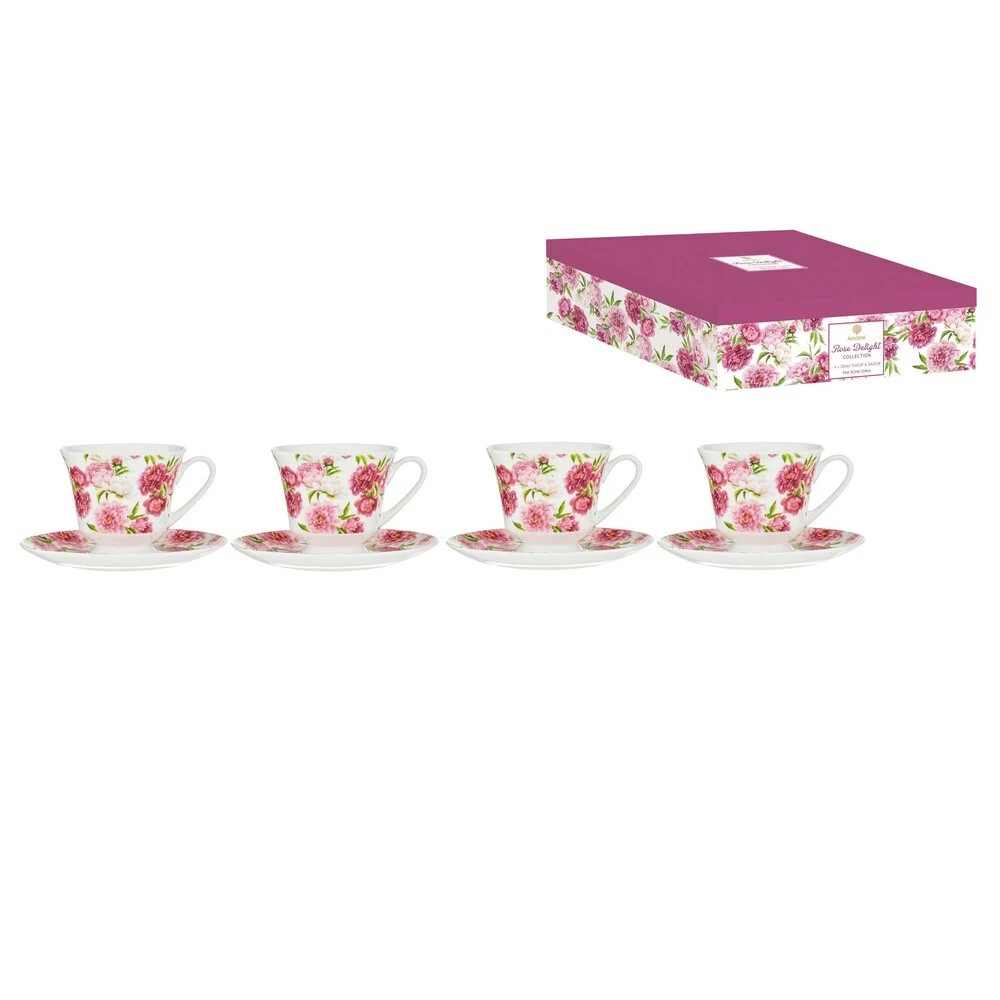 Ashdene Rose Delight 4 Piece Cup & Saucer Set 1 Ashdene Rose Delight 4 Piece Cup & Saucer Set
