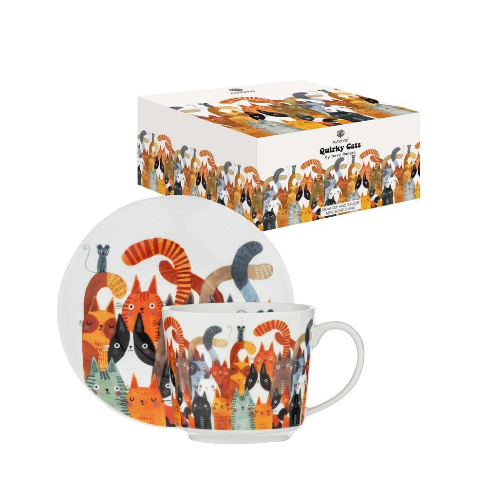 Ashdene Quirky Cats Photobomb Cup & Saucer 280ml 2 Ashdene Quirky Cats Photobomb Cup & Saucer 280ml - Image 2