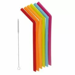 Joie Rainbow 6 Piece Silicone Smoothie Straw Set With Cleaning Brush
