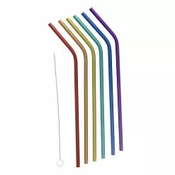 Joie Rainbow 6 Piece Stainless Steel Straw Set With Cleaning Brush