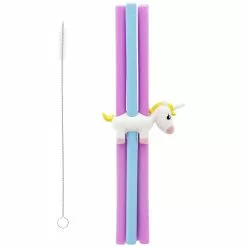 Joie Unicorn 6 Piece Silicone Straw Set With Holder & Cleaning Brush