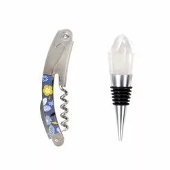 Marie Claire Jardin Champetre Wine Bottle Stopper And Corkscrew Set